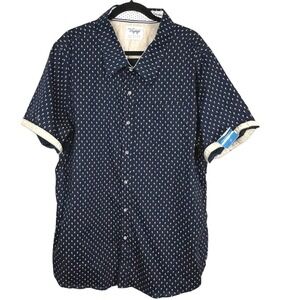 NWT - Craft + Flow Voyage Men's Navy Blue Palm Tree Print Button Down - Sz 2XL